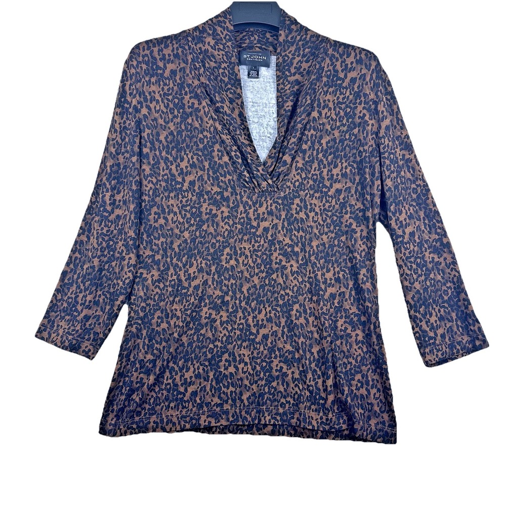 St.‎ John Boutiques Leopard Print Top  Womens Size L Brown Black Designer Blouse